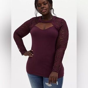 Torrid Lace Sleeve Burgundy Top